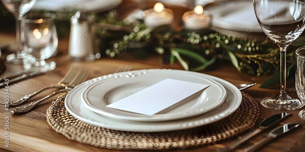 Poster luxurious fine dining table setting with empty invitation card mockup. concept luxurious table setti