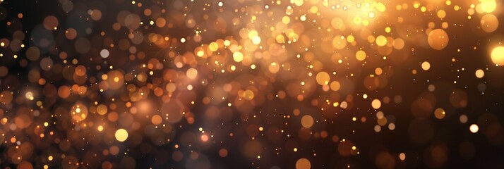 Warm bronze bokeh light particles creating a festive, elegant background.