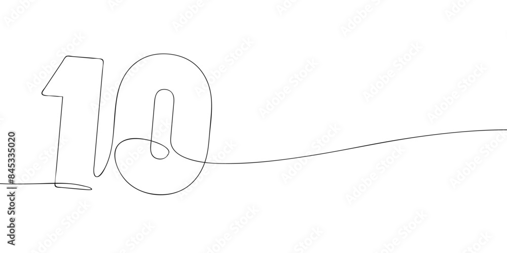 Poster a single line drawing of a ten symbol. continuous line tenth number icon. one line icon. vector illu