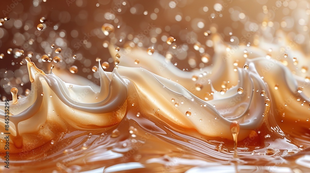 Poster showcasing dynamic waves of caramel and cream, this abstract image mesmerizes with its fluid motion 