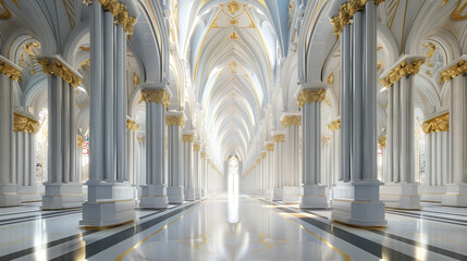 Fototapeta premium Majestic Cathedral Hall with Golden Accents 