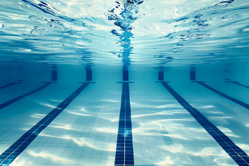 Obraz premium Swimming pool underwater image. Competition lanes. Athlete field