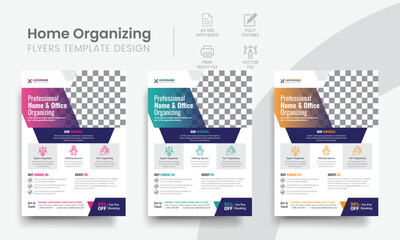 Functional organizing service flyer print template for home & office organizer business event promotion. Modern colourful corporate flyer minimal layout design. Vol - 14