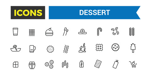 Dessert Icon set. Contains such Icons as Cake, Sweet, Sweet Waffle and more. Editable vector icon and illustration.