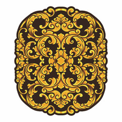 Isolated ornamental design. Ornamental elements for your designs. Black and gold colors. Floral carving decoration for postcards, invitations, social media or wedding.