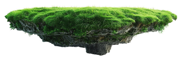 Cut of the ground and the grass landscape. The trees on the island. eco design concept. mock up