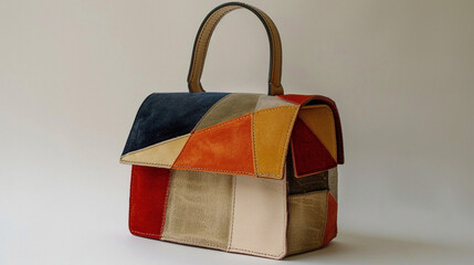 Isolated Minimalist Vintage Patchwork Handbag: Sophisticated Design in Soft Hues