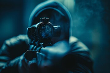 Portrait of a sniper with a sniper rifle