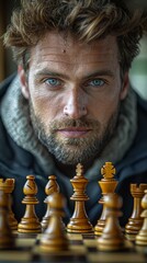 Chess Player Engrossed at the Chessboard