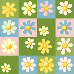Fotobehang Soft pastel flowers arranged in a delightful checkerboard pattern for an elegant display © Dmytro