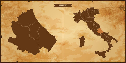 Abruzzo state map, Italy map with federal states in A vintage map based background, Political Italy Map