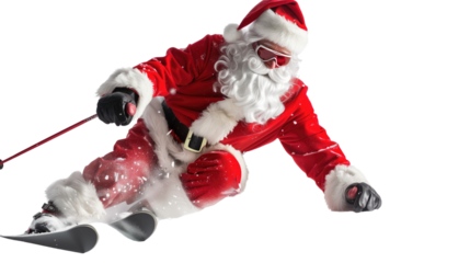 Santa Claus is skiing on a transparent background