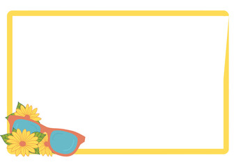 cornice con gerbere gialle, occhiali da sole-grafica vettoriale estate-tema spiaggia e mare-colore giallo, verde, arancione -ideale per sublimazione,scrapbooking, presentazione, slide, 