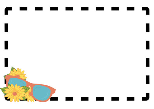 cornice con gerbere gialle e occhiali da sole -grafica vettoriale estate-tema spiaggia e mare-colore giallo, arancione -ideale per sublimazione,scrapbooking, presentazione, slide, 