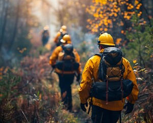 Naklejka premium Ranger Training Session on Forest Fire Prevention and Woodland Health Maintenance