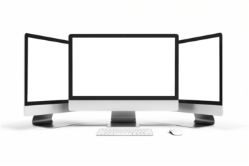 Realistic Mockup computer. Screen monitor display on three sides with transparent screen for your design.