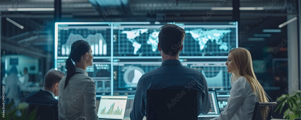 Aufkleber sales team analyzing performance metrics on digital dashboard