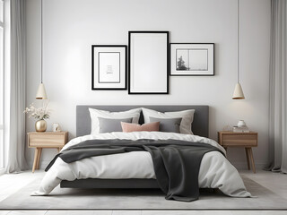 interior bedroom, empty picture frame, isolated white, empty photo frame, wall, minimal home decor, modern home designs, luxury home apartment design