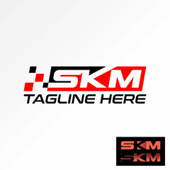 Logo design graphic concept creative premium abstract vector stock initial letter SKM font cutting block race flag. Related monogram typography brand