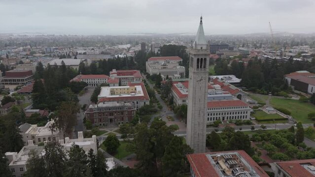 alt flying past Campanile tower on UC Berkeley campus
