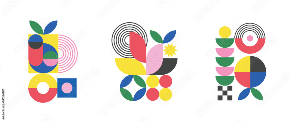 Aufkleber set of geometric pattern element background vector. collection of abstract circle, square, polygon s