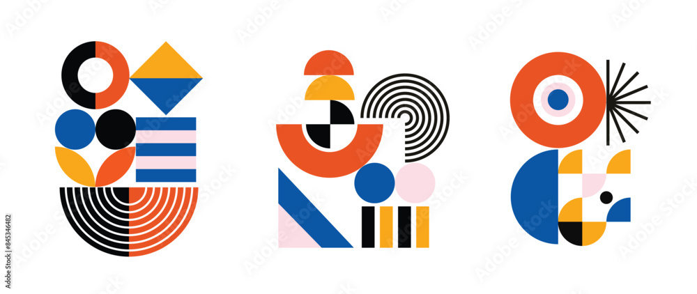 Poster set of geometric pattern element background vector. collection of abstract circle, square, polygon s