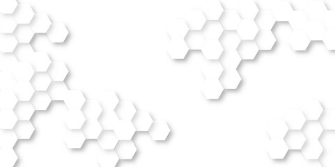 Abstract pattern with hexagonal white and gray technology line paper background. Surface polygon pattern with glowing hexagon paper texture and futuristic business.