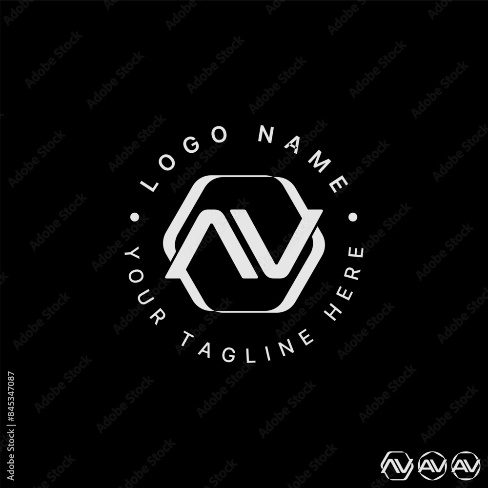 Wall mural Logo design graphic concept creative premium abstract vector stock letter initial AV font flip mirror hexagon. Related to monogram typography branding