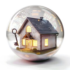 Home with key in a bubble. Your dream property.