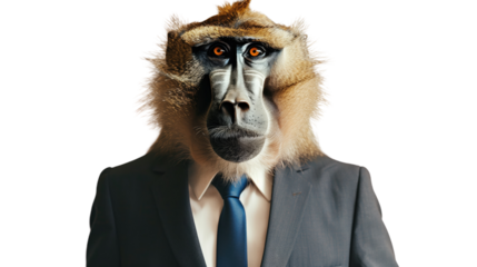 Monkey in a business suit on a transparent background