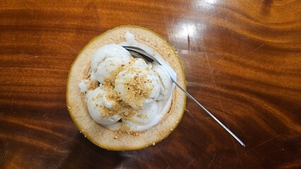 Close up of peanut coconut ice cream at Con Son island, Vietnam.