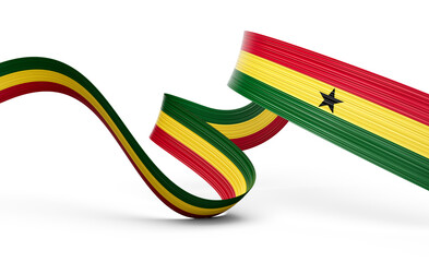 3d Flag Of Ghana 3d Wavy Shiny Ghana Ribbon Flag Isolated On White Background 3d Illustration