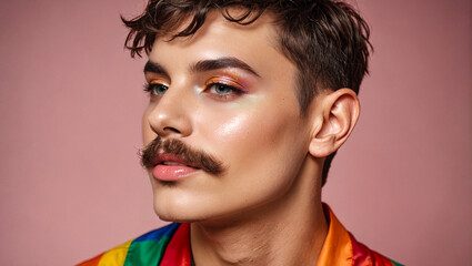Confident LGBTQ+ Individual: Portrait on Pink Background