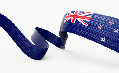3d Flag Of New Zealand 3d Shiny Waving New Zealand Ribbon Flag On White Background 3d Illustration