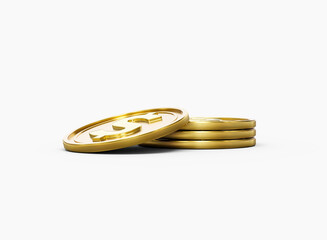 3d Stack Of Golden US Dollar Coins Shiny Rounded Coins Stack On White Background 3d Illustration