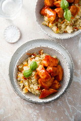 Rice bowl with spicy chicken