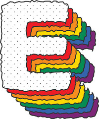 E alphabet capital letter design with rainbow color layers, unique playful stylish, PNG file no background