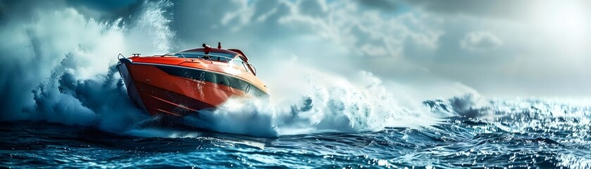 Fototapeta premium High Speed Boat Racing on Turbulent Ocean Waves
