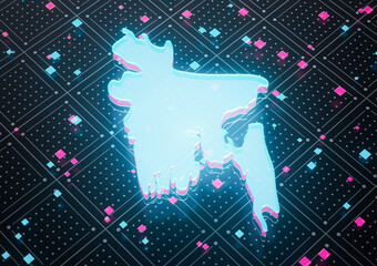 Illuminated Bangladesh Data Map Neon Blue Light On Seamless Pattern Background 3D Illustration