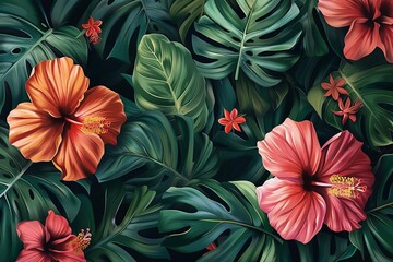 Botanical collection with detailed plants, vibrant colors, realistic illustration