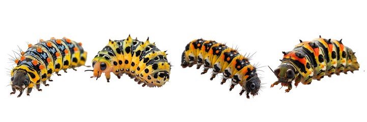 Fototapeta premium Collection of caterpillar isolated on transparent background. Generated AI