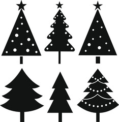 Obraz premium silhouette Christmas Trees isolated on white background. Vector outline illustration.