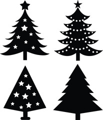 Christmas tree icon. Set of black christmas tree icons on white background. Vector illustration