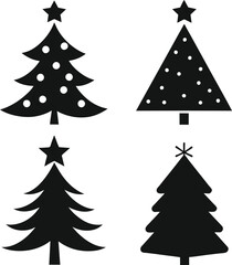 Silhouette Solid Vector Icon Set Of Christmas Tree,