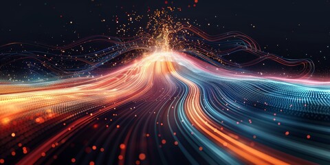 Obraz premium digital of several distinct paths intersecting, each line representing a personalized user journey, black background