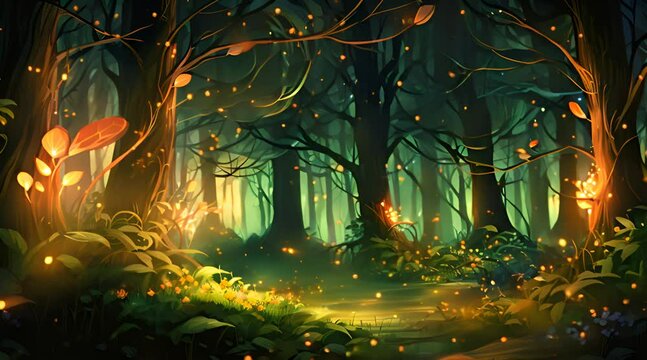 shining lights in magical forest fairy tale