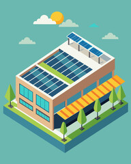 The sleek modern design of the shopping center was enhanced by the addition of its rooftop solar panels a reminder of the importance of sustainability in the retail industry.. Vector illustration