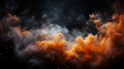 Fototapeta premium Vivid orange dust explosion surrounded by sparkling stars in vast cosmic expanse