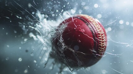 Cricket Ball Shattering Glass Pane in Slow Motion