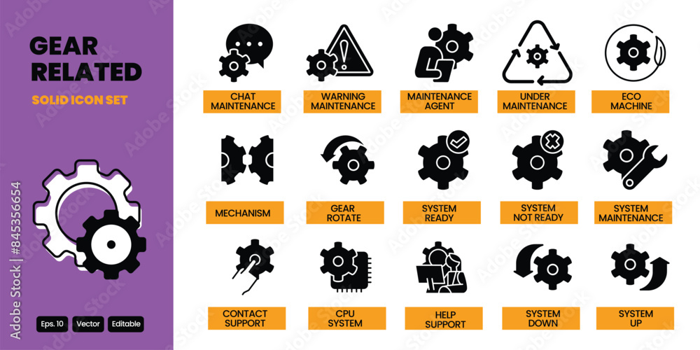 Poster gear concept related solid black icon vector design good for web and mobile app